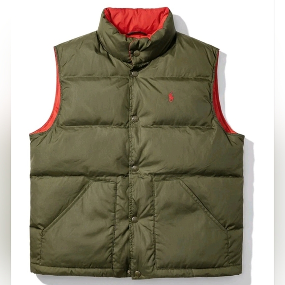 Ralph Lauren Other - Ralph Lauren POLO Olive Green/Orange Reversible Puffer Vest